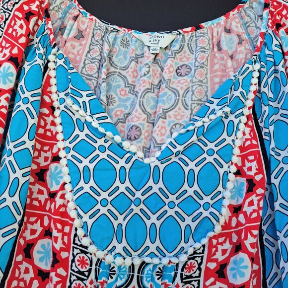 Womens Tunic Top Plus Size 2X  Medallion Tile Crochet Trim Boho Cottage Peasant - Picture 2 of 16